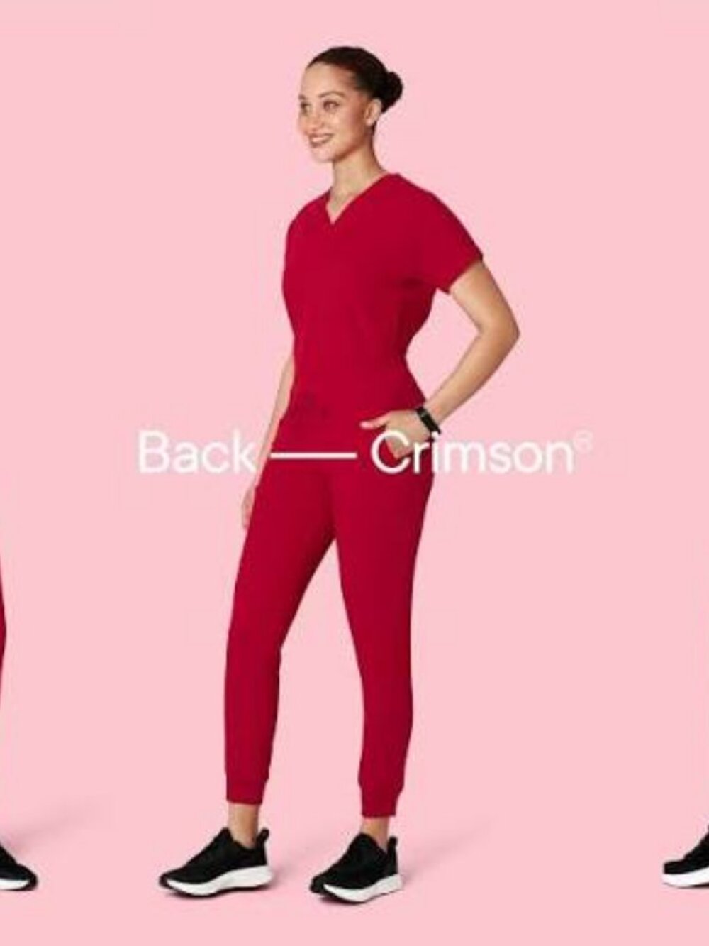 Mandala Scrubs. XXS. Crimson. One Pocket Top. Women's Mid Rise 9 Pocket Jogger.